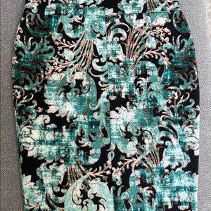 Beautiful black and blue/green printed pencil skirt